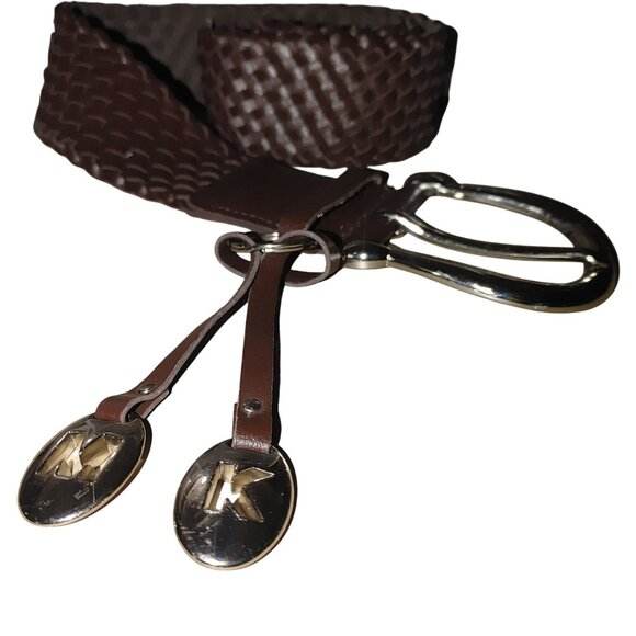 Michael Kors Belt Woven Braided Size Medium Dark Brown Leather Silver Buckle main image 7